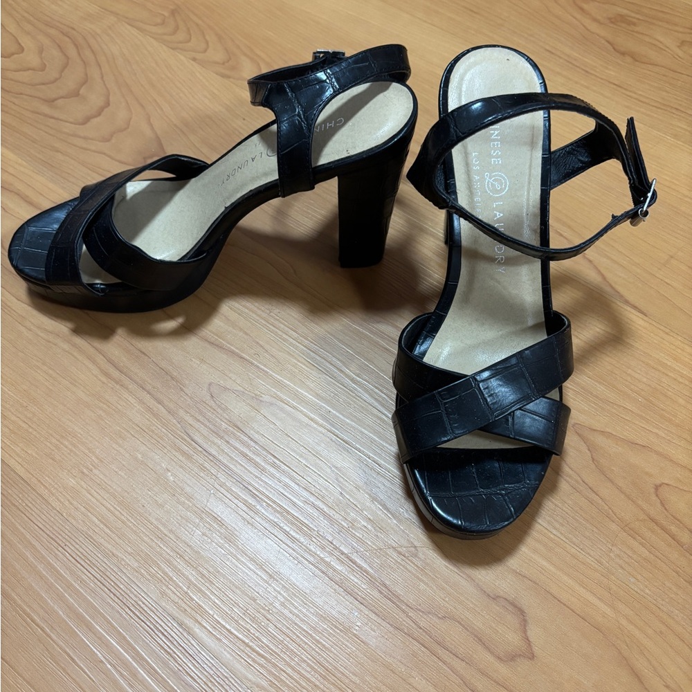 Black Strappy Block Heel Sandals - Women's